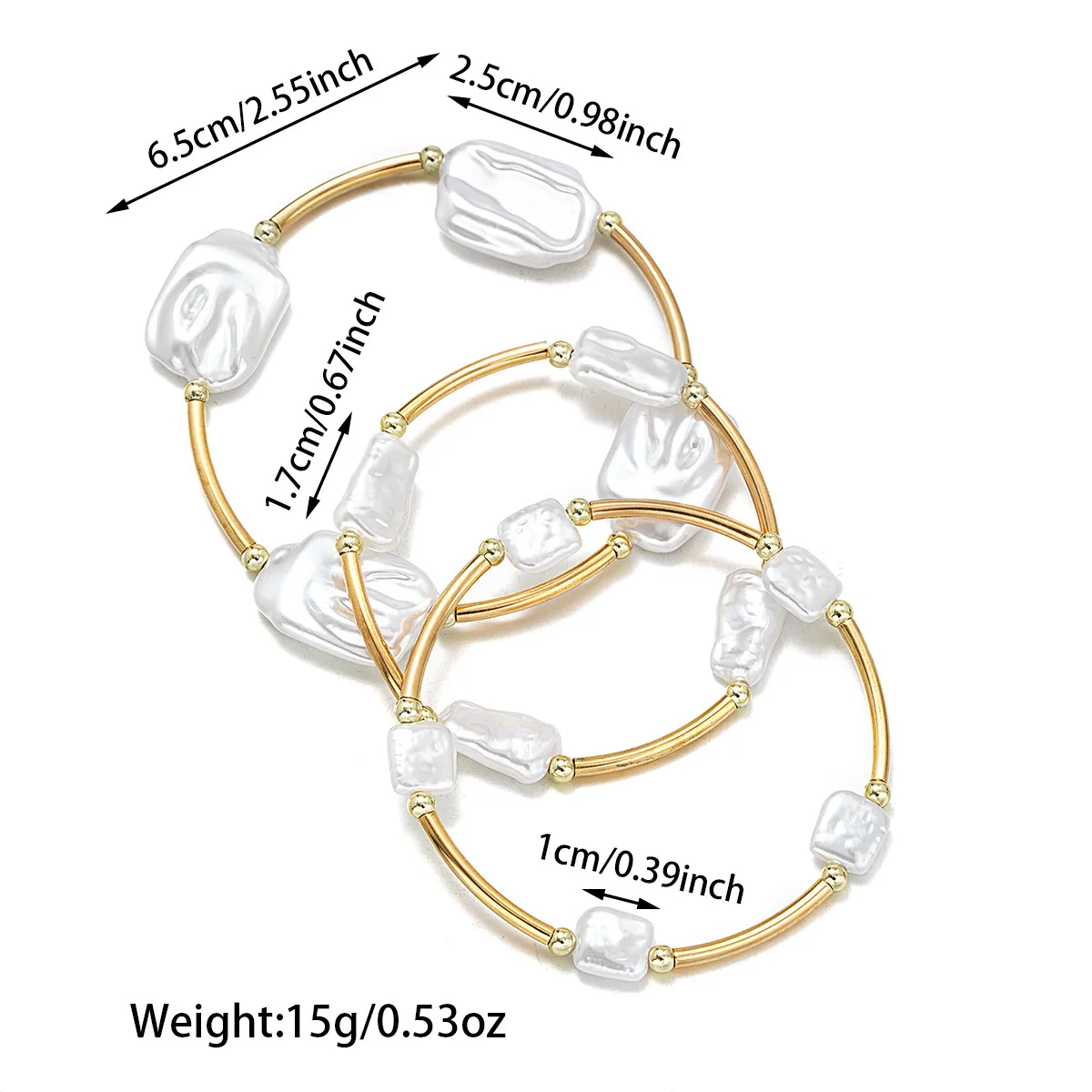 Juego de 3 piezas de pulseras de perlas barrocas irregulares, pulsera elástica con temperamento de nicho para mujer, regalos de joyería de moda para fiesta