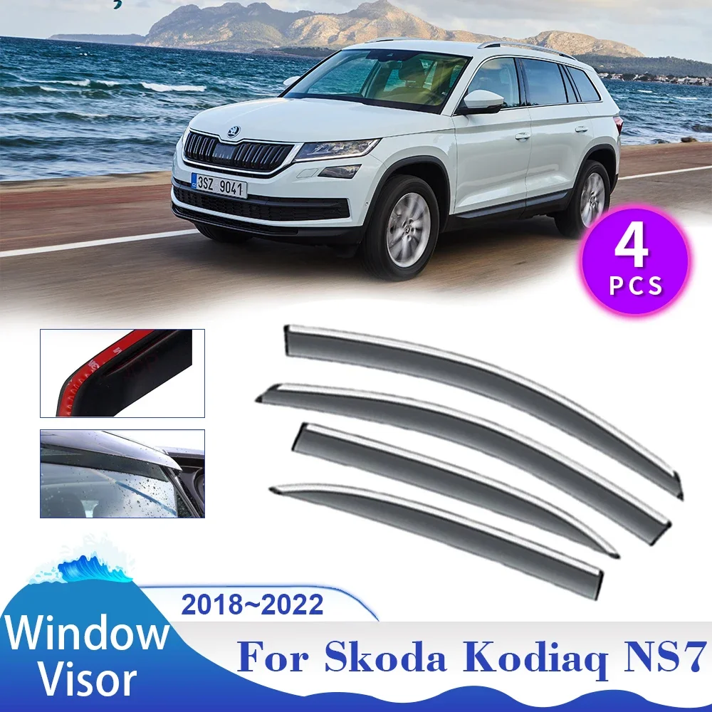 Car Windows Visor for Skoda Kodiaq NS7 2018~2022 2021 Side Sun Rain Guard Deflector Vent Smoke Cover Awnings Exterior Accessorie