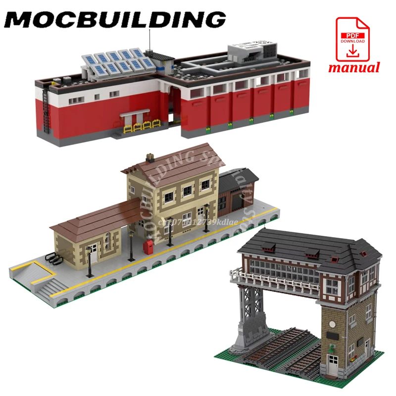 

Railway Station MOC Building Blocks City Street View Railway Home Brick Railroad Construction Accessories Toys Gift