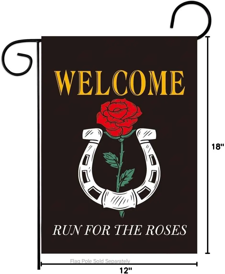 Welcome Kentucky Derby Jockey Garden Flag 12x18in Run for The Roses Flags Yard Outdoor Sign Kentucky Derby Day Party Banners Dec