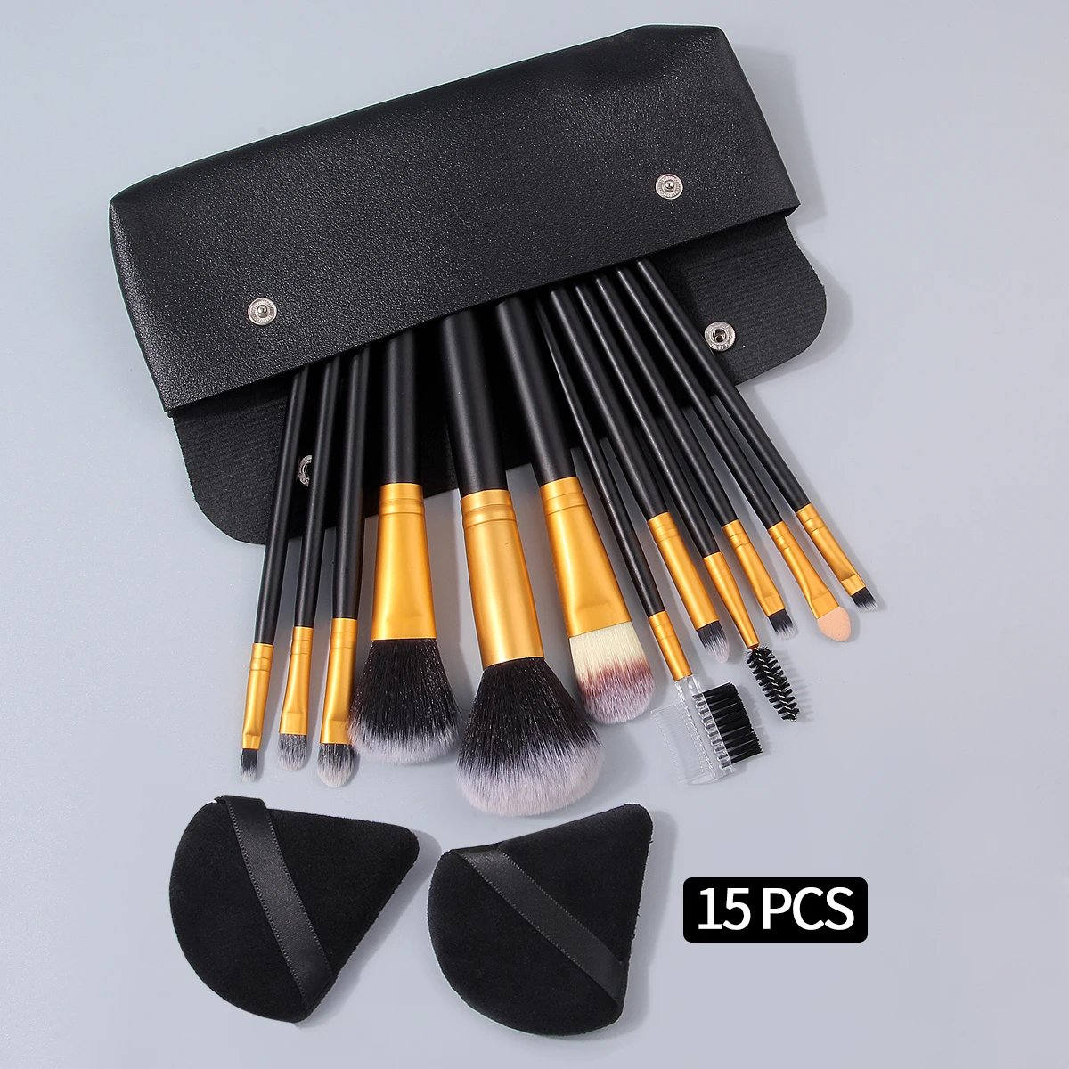 Set di pennelli per trucco di fascia alta da 12/15 pezzi, set di pennelli per il viso multifunzionali e set di spugne per trucco in polvere non appiccicose + custodia