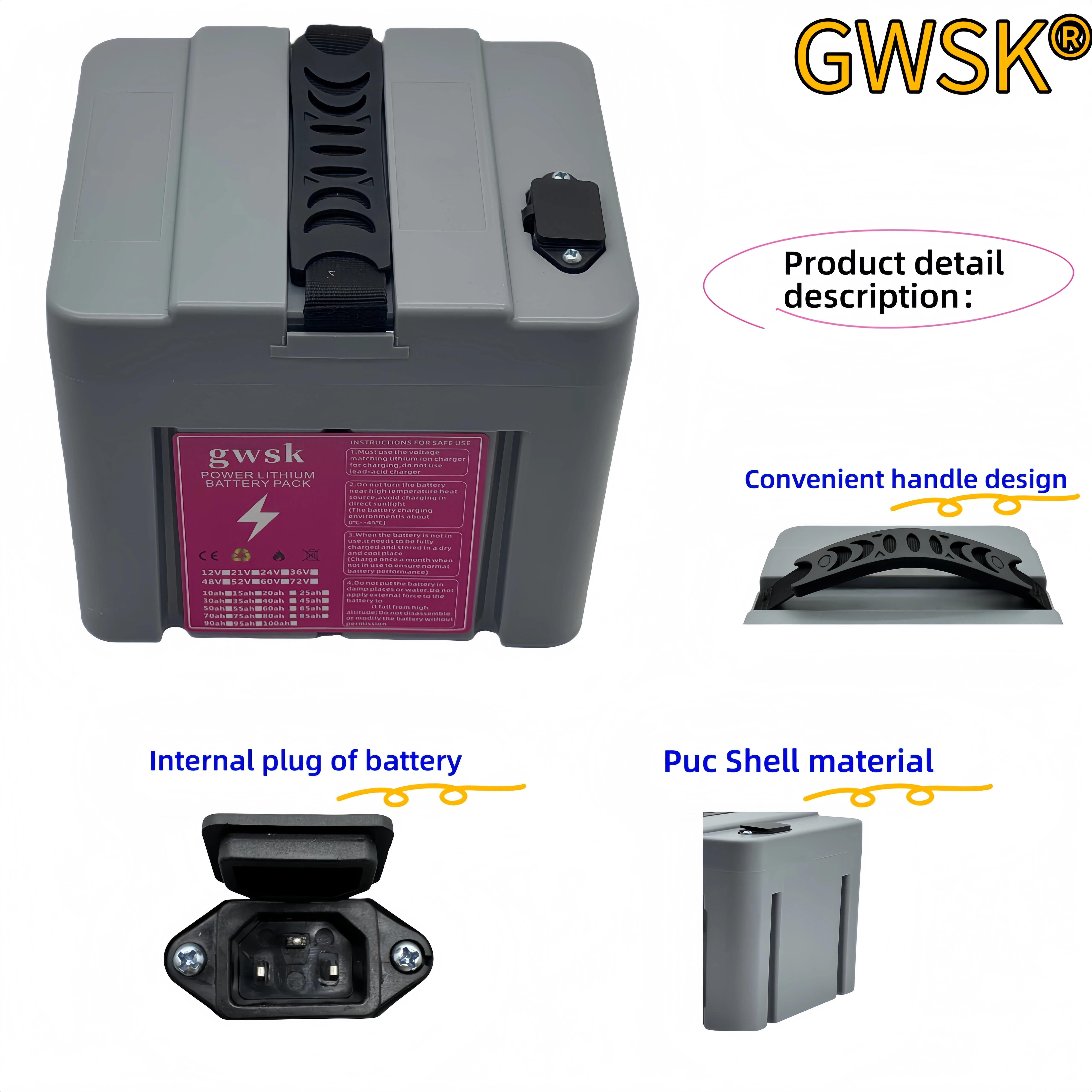 بطارية ليثيوم أيون 18650 على شكل صندوق، نظام BMS مدمج، 72 فولت/60 فولت/48 فولت 24 فولت، سعة كاملة 100% جديدة تمامًا، مرحبًا بكم في الطلب #5