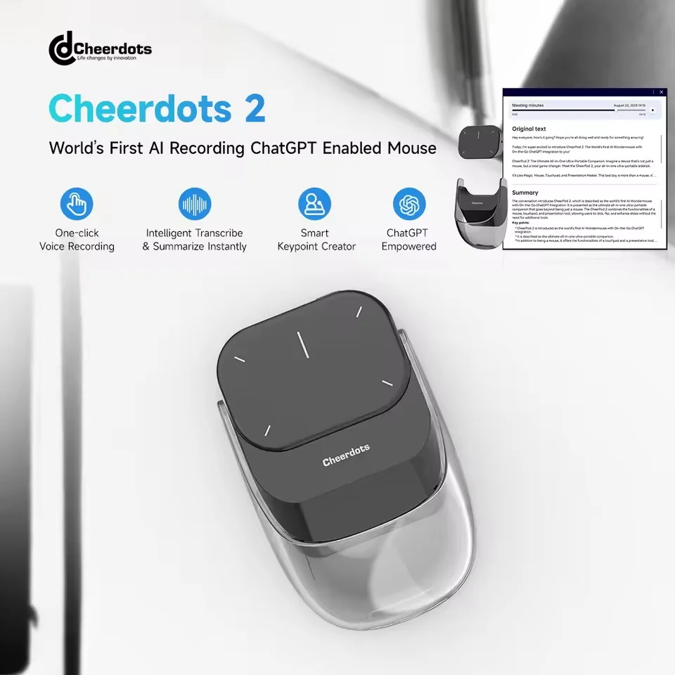 Cheerdots 2 Detachable Air Mouse Wireless Touchpad All-in-one Pocket AI Recording Chat GPT Enabled Mouse Customized Office Mouse