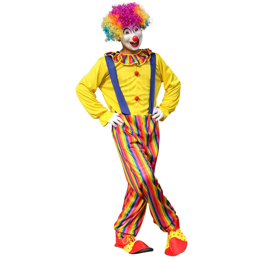 Halloween Adult Funny Circus Clown Jumpsuit Carnival Party Cosplay Men Costume Dress Up No Wig