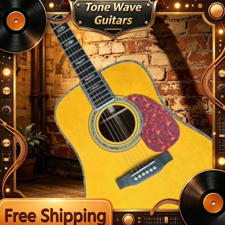 New D45 Acoustic Guitar Warm Yellow Wooden Barrel with Color Shell Edging Ebony Fingerboard 41 Inch Spruce Solid Top