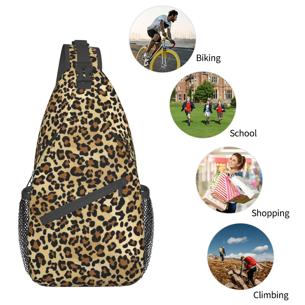 Pretty Simple Animal Leopard Small Sling Bag Chest Crossbody Shoulder Backpack Hiking Travel Daypacks Savage Wild Men Women