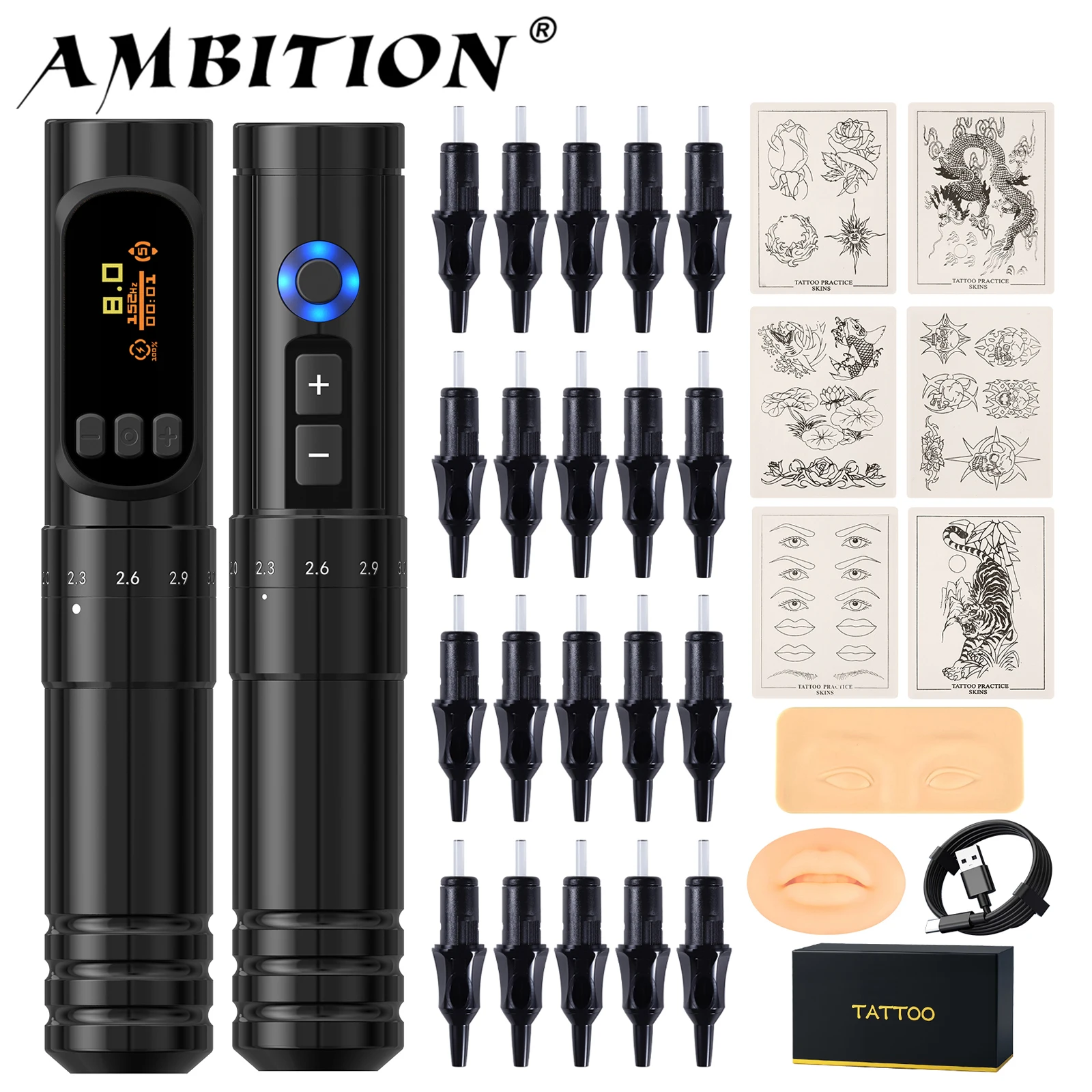 

Ambition V1 mini Rotary Tattoo Makeup Machine 2.0mm-3.5mm Adjustable Stroke Wireless Permanent Makeup Machine Pen Tattoo Supply