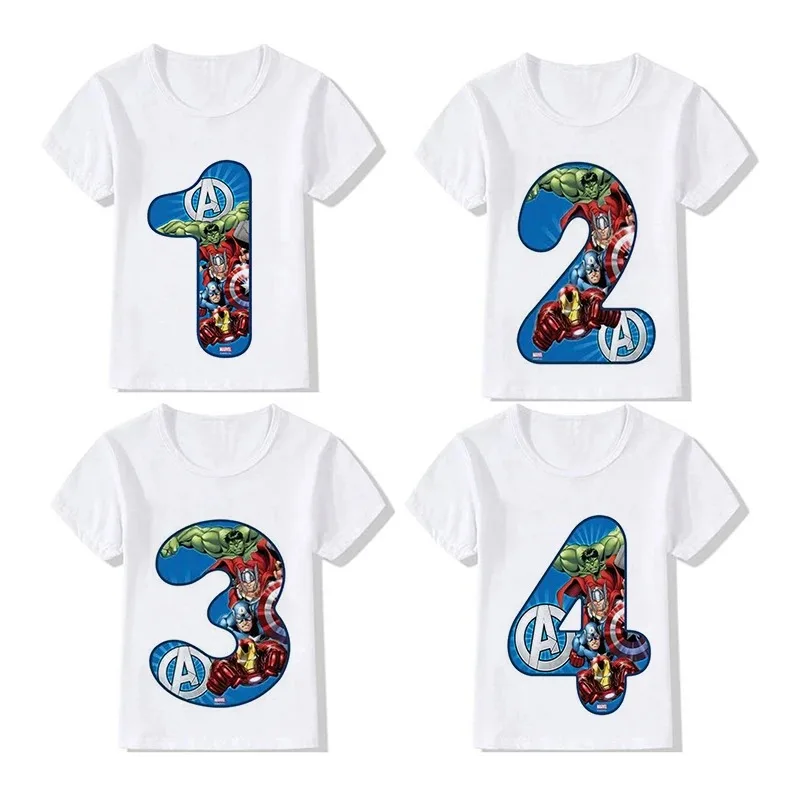 Marvel Hero Birthday Party Cartoon T Shirt Girls Children Tshirt Number 1 2 3 4 5 6 7 8 9 Spiderman Disney Graphic Kids Clothes