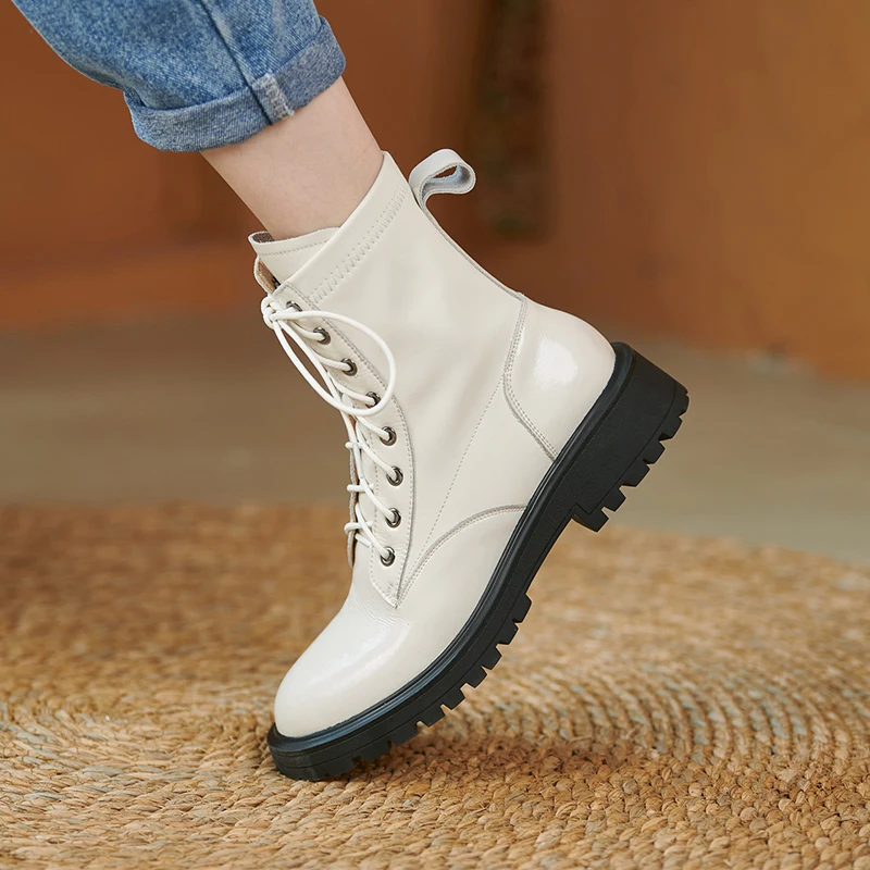 2024 New Genuine Leather Winter ZIP Stretch Women Boots Fashion Round Toe Chunky Heel ANKLE Boots Platform Shoes Women Shoes