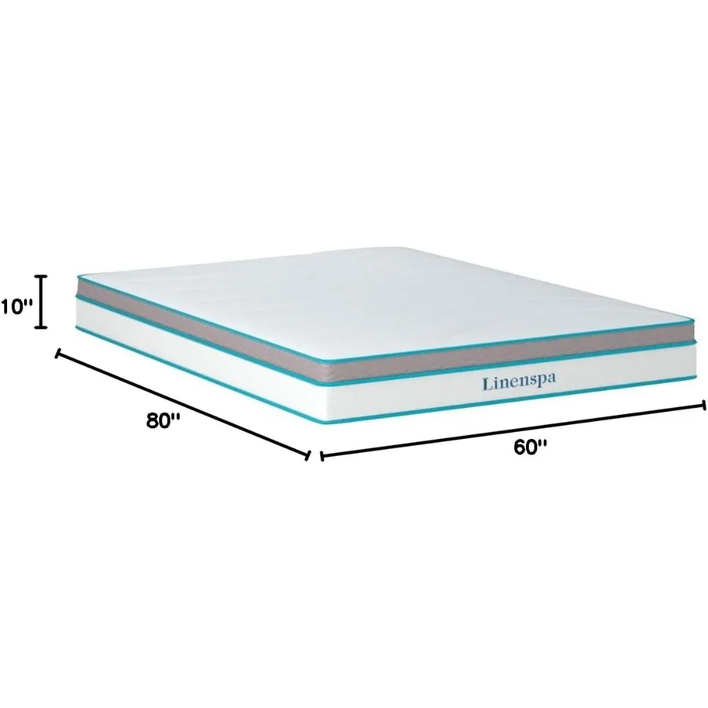 10 Inch Memory Foam and Spring Hybrid Mattress  Medium Feel  Bed in a Box  Quality Comfort and Adaptive Support - Breathable