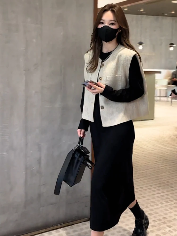 

Женский повседневный жилет больших размеров, свободного кроя, с эффектом похудения, из полиэфирного волокна, на пуговицах, для офиса и повседневной носки.