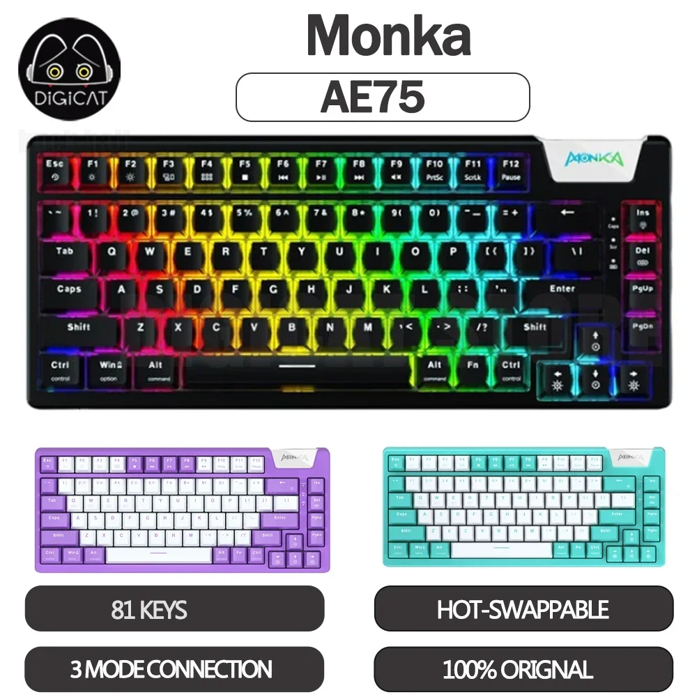 

Monka AE75 Mechanical Keyboard 81Keys 3Mode USB/2.4G/Bluetooth Wireless Keyboard Custom Rgb Blacklit Gasket Gaming Keyboard Gift