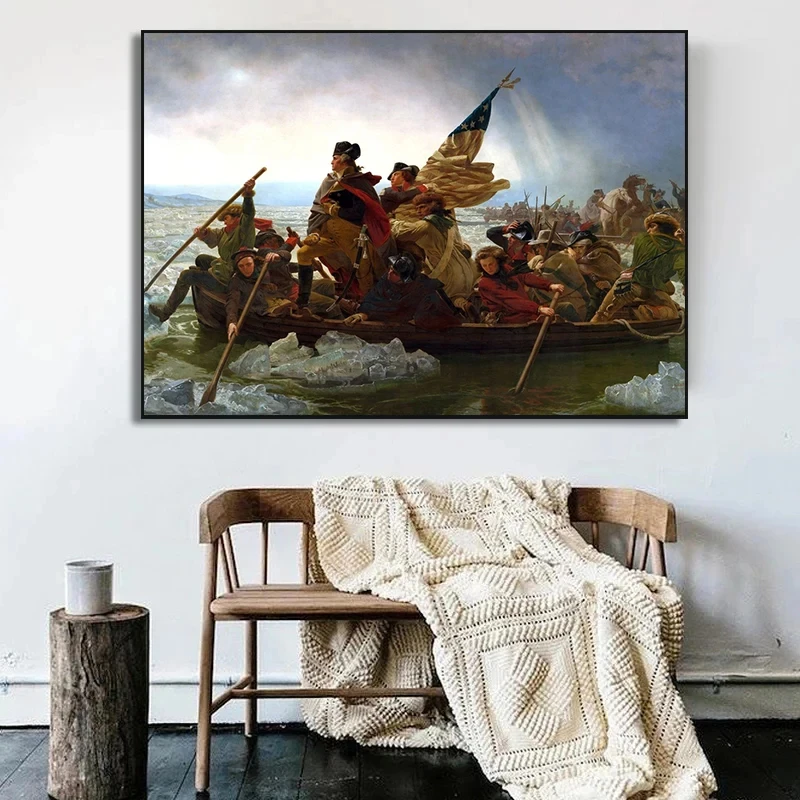 Classics Famous Paintings Posters Crossing The Delaware Prints Canvas Printing Retro Wall Art Picture for Living Room Home Decor