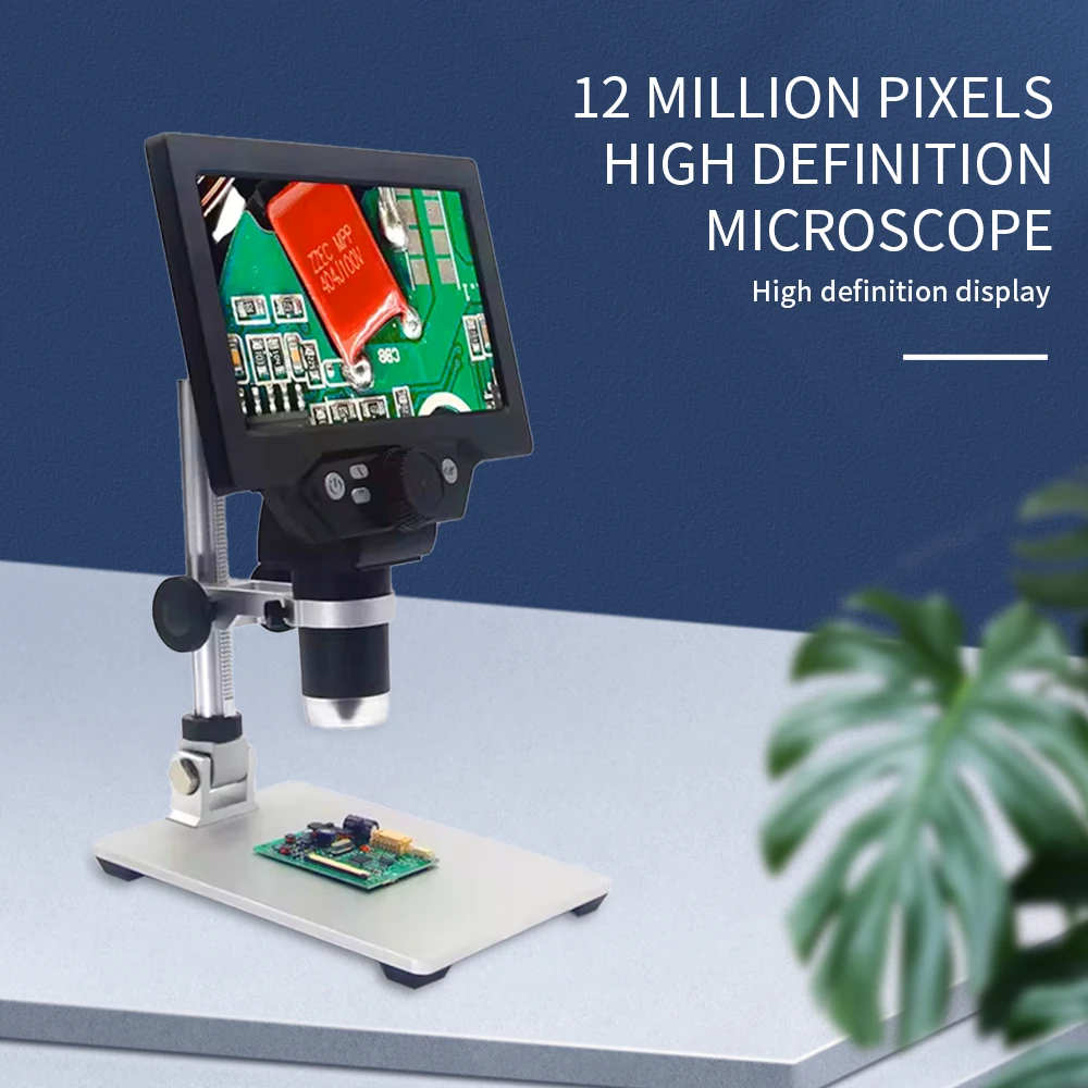 G1200 Digital Microscope 7 Inch Large Color Screen Large Base LCD Display 12MP 1-1200X Continuous Amplification Magnifier