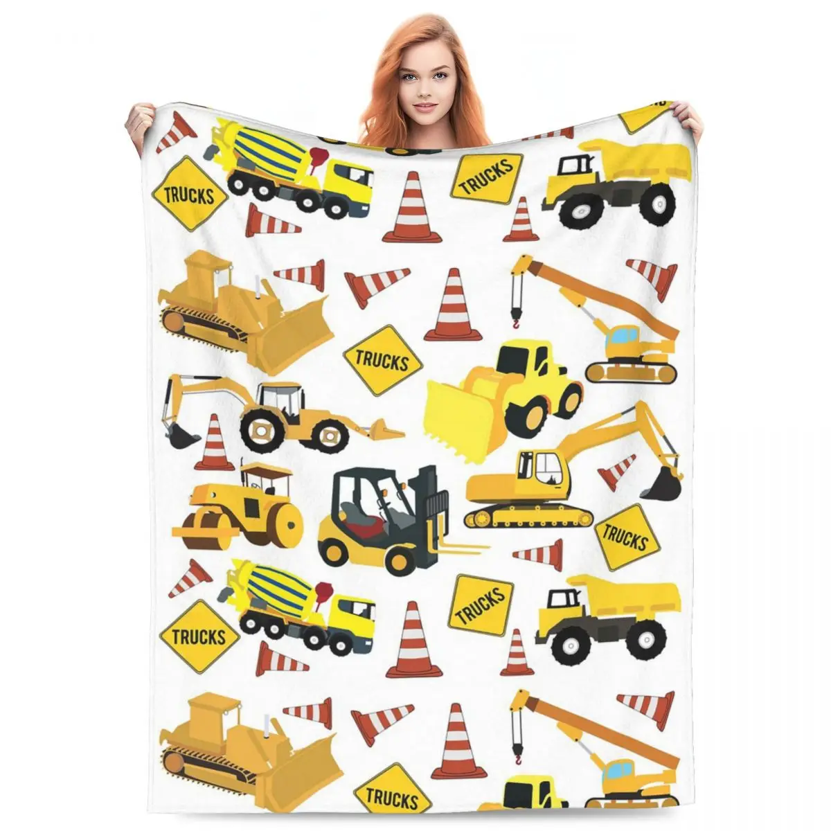 Construction Trucks Pattern - Excavator, Backhoe And More. 1 Blankets Fleece Blanket Home Bedroom Outdoor Throws Bedspread Quilt