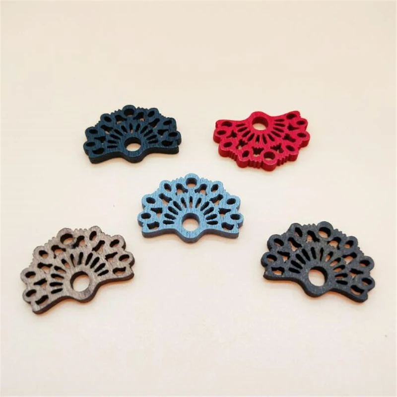 10Pcs/Lot New Creative Hollow Fan Wood Charm Connectors Diy Earrings Pendant Jewelry Making Acessories Material