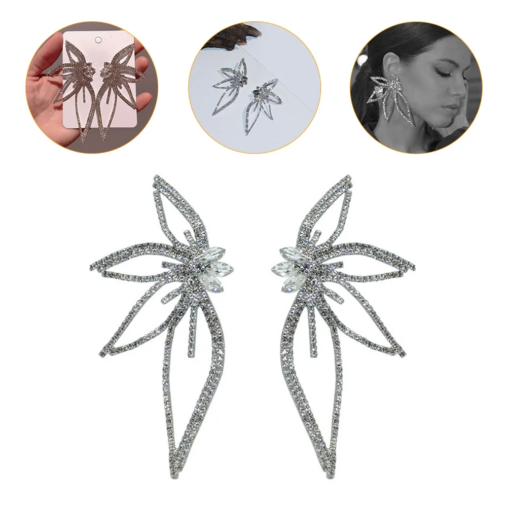 

Glitter Flower for Women Large Statement Rhinestone Dangling Trendy Party Wear Stylish Long Lasting Premium Material Leaf