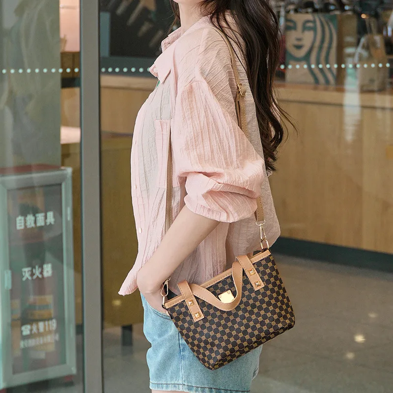 Ladies Bags fashion casual printing basket shoulder bucket bag tote bag handbag commuter bag