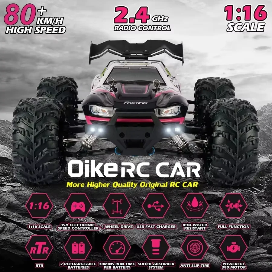 Oike RC Drift Car With LED Light 50KM/H / 80KM/H Brushless 4WD Remote Control Electric High Speed Racing Monster Truck for Adult
