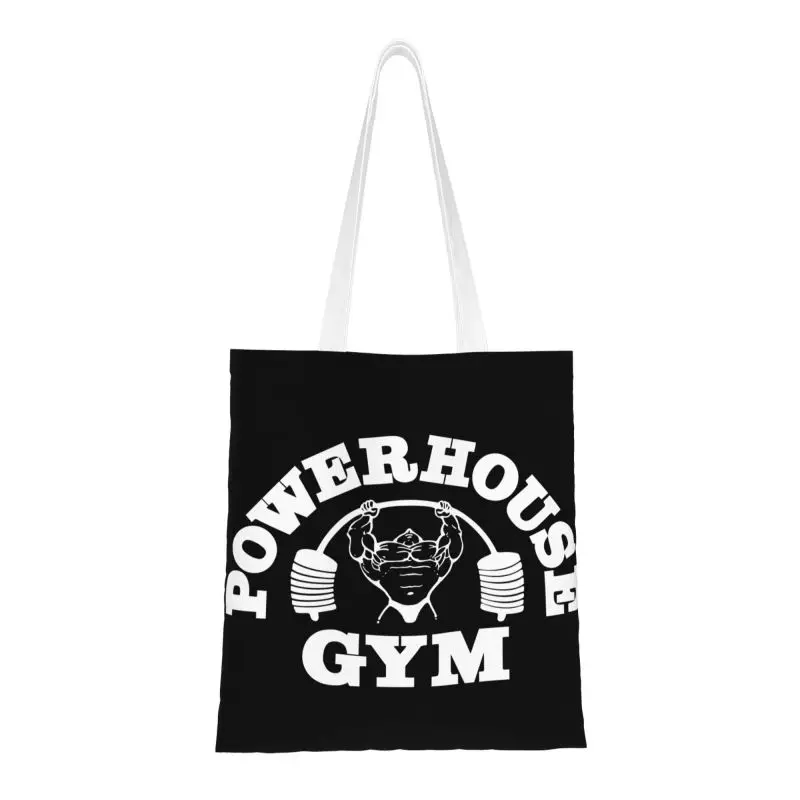 

Reusable Powerhouse Gym Logo Shopping Bag Women Canvas Shoulder Tote Bag Portable Bodybuilding Fitness Grocery Shopper Bags