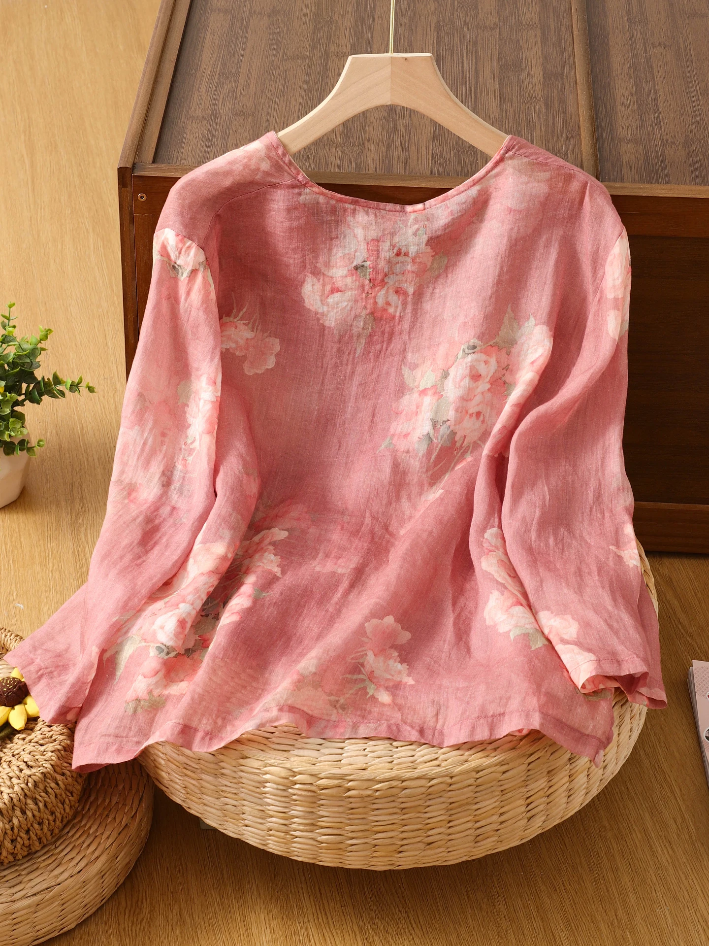 Rétro imprimé coton lin irt femmes été nouveau chinois Zen Sle Cool Sensation sept Sve lin thé Costume haut