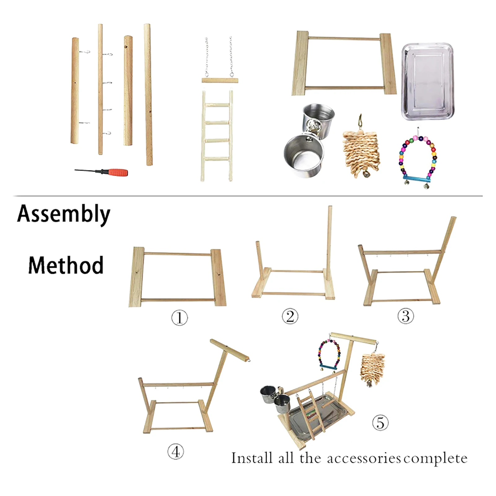 Parrot Standing Platform Playground  Perch Stand Feeding Cups Swing Climbing Ladder Exercise Playgym Toys For Bird Accessories