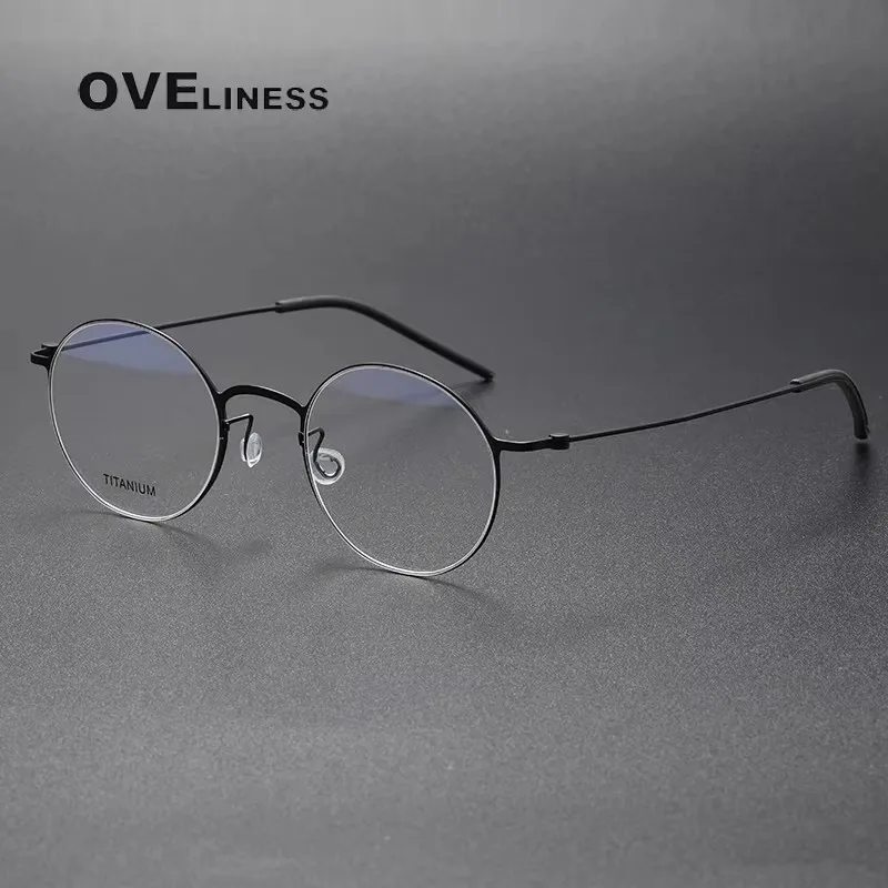 

pure Titanium Glasses Frame Men women Vintage round Eyeglasses Frames male Eyewear Ultralight Screwless spectacles