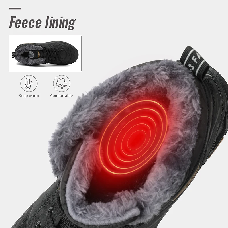 Herren-Schneestiefel mit hohem Schaft, wasserdicht, mit Fell gefüttert, Winterstiefel, rutschfest, isoliert, Outdoor-Wanderstiefel, für kaltes Wetter, zum täglichen Spazierengehen. – Detail 3