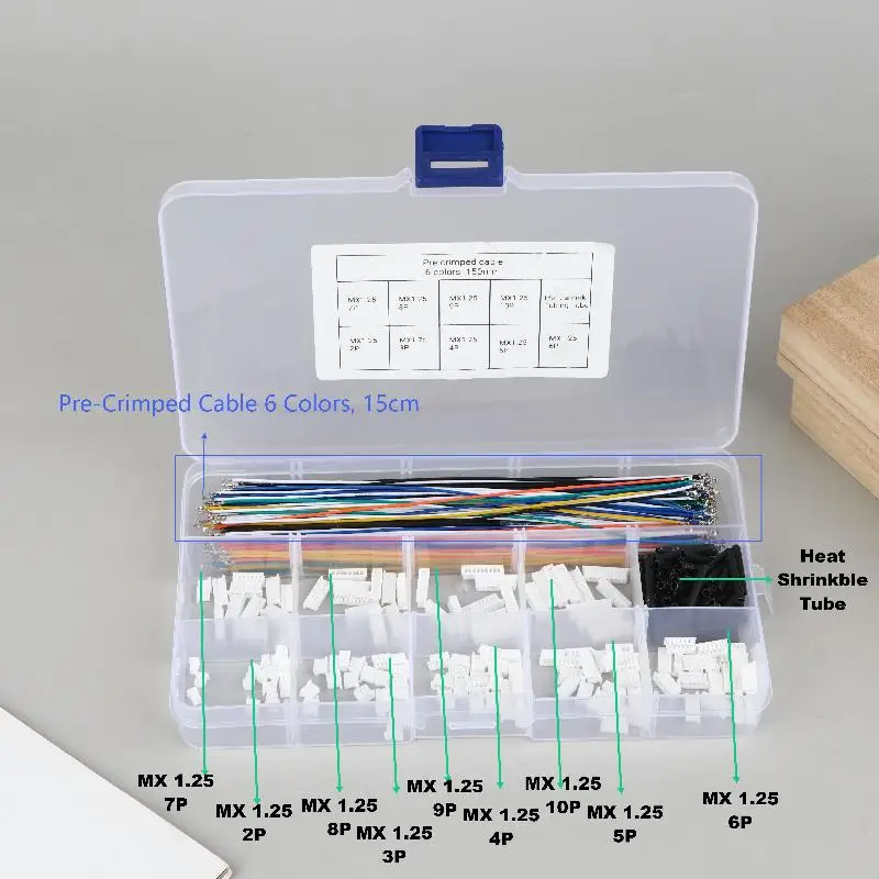 Vorgehäkeltes 15-cm-Kabel-Set für Pixhawk: 1,25 mm Rastermaß, Molex-PicoBlade-Stecker mit Buchse und Stecker.