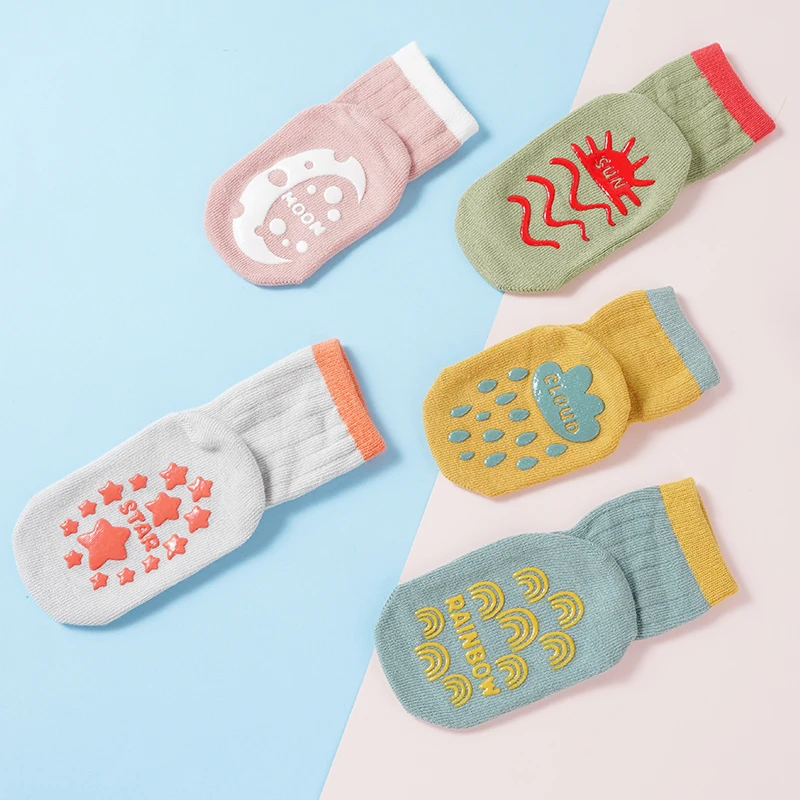 

Newborn Floor Socks Children's Color Matching Soft Combed Cotton Middle-Tube Socks Autumn Boys Girls Rubber Non-Slip Socks