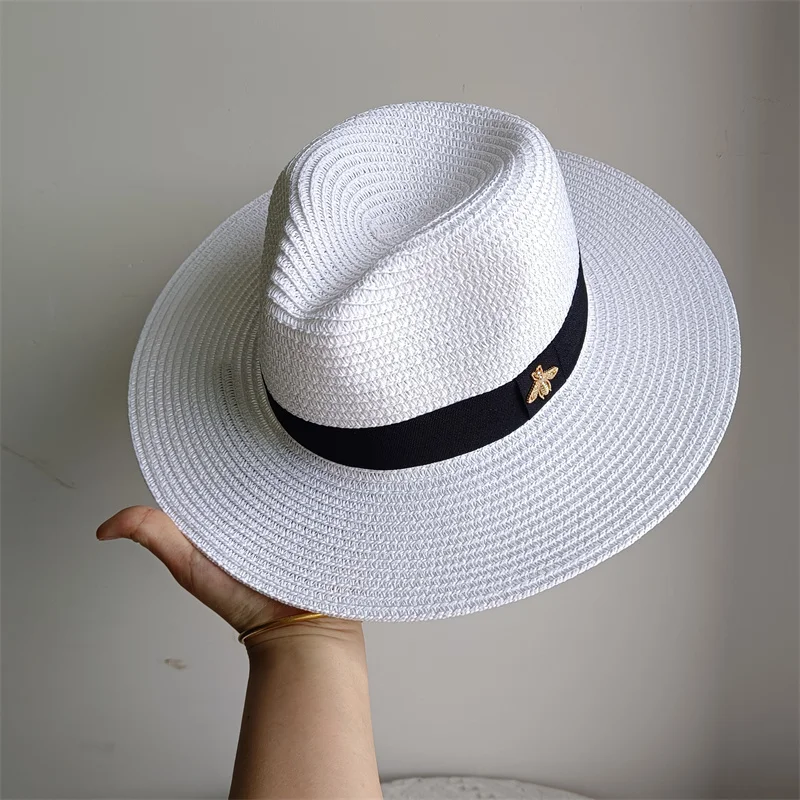 

Summer Flat Top Straw Hat Little Bee Accessories Outdoor Sunshade French English Top Hat Sunscreen Beach Big Edge Straw Hat