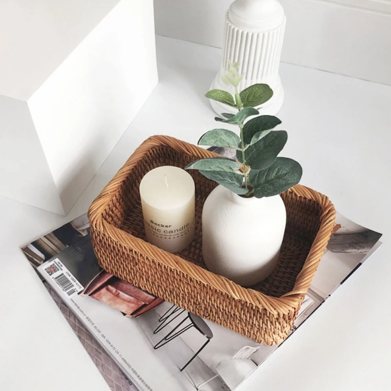 

Handwoven Rattan Storage Baskets - Lightweight Wicker Organizer for Bedroom Nursery & Living Room (Rustic Farmhouse Style)