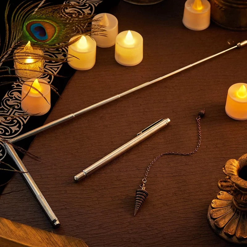 3 Pcs Divining Rods Copper And Dowsing Pendulum, 2 Retractable Paranormal Divining Rods And 1 Pendulum Pendant