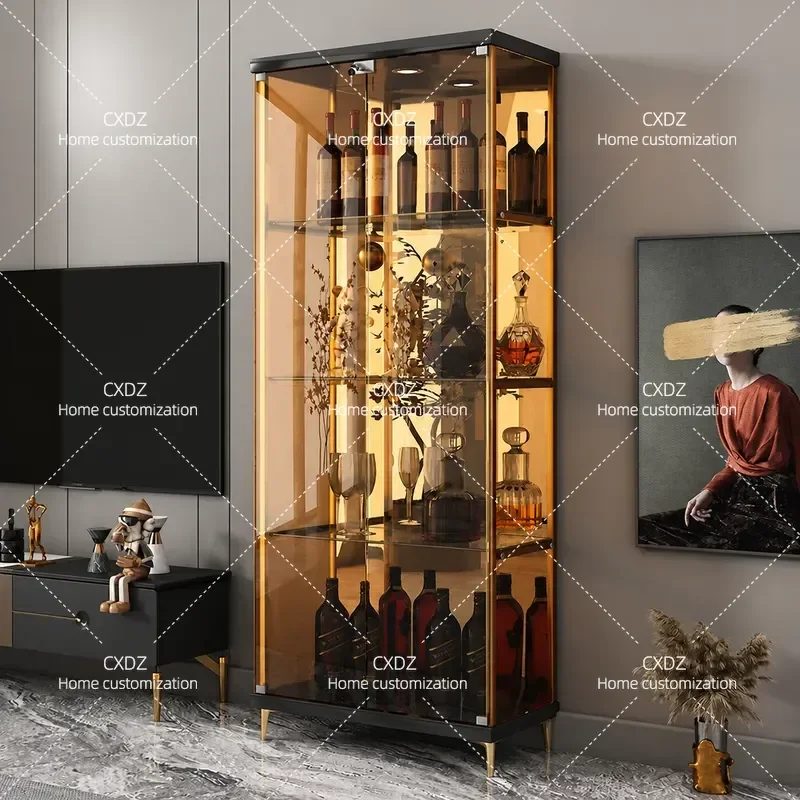 Modern Wall Mounted Dining Side Cabinet with Tempered Glass Door Small Wine Storage Display Unit for Living Room Restaurant