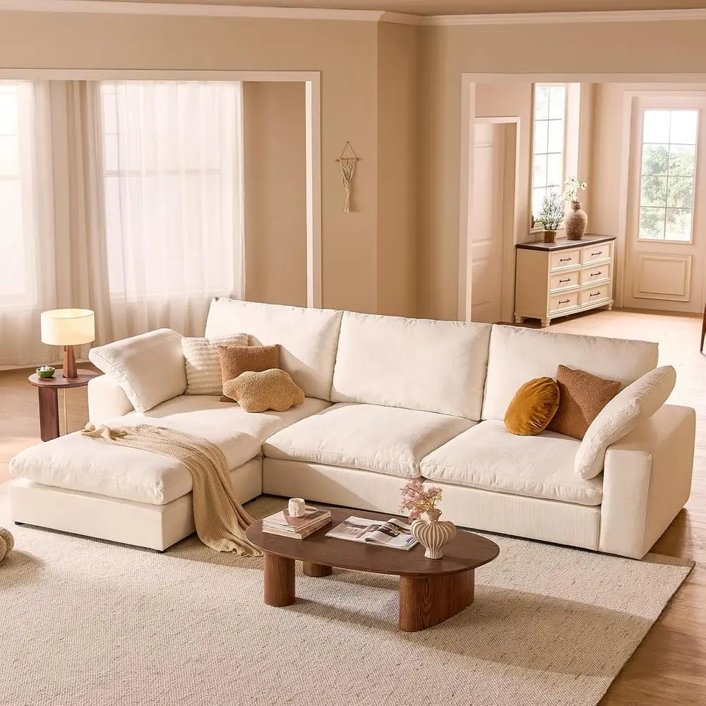 Oversized Cloud-Like Sectional Sofa with Deep Seating, Washable Cover, Easy Assembly for Living Room - 3 Seater with Ottoman, 11