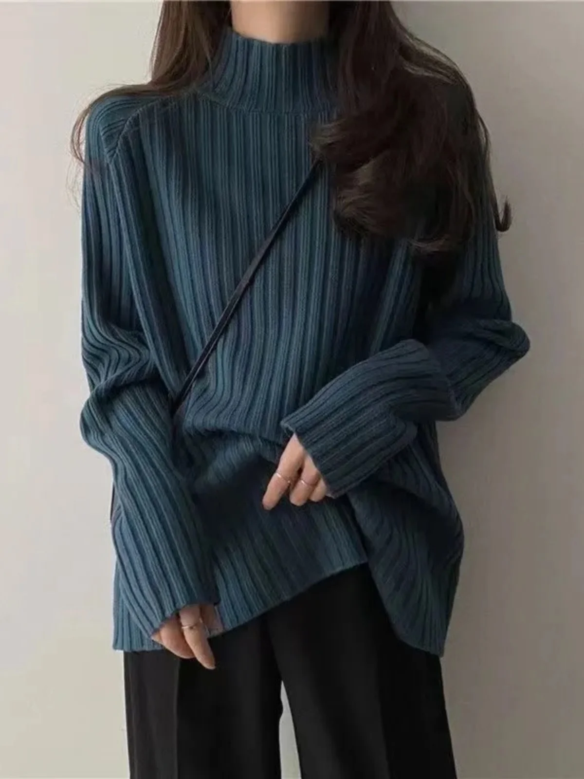 فضفاض محبوك أعلى f عالية طوق بسيط Sle Boting سترة الخريف الشتاء جديد وصول البطن تغطي الكاميرا الدافئة الناعمة