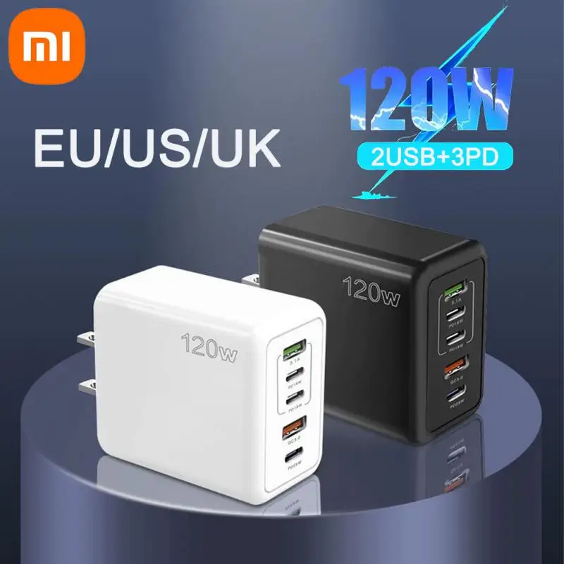 Xiaomi 120W Travel USB Charger Fast Charging Type C EU/US Plug 5 Ports Mobile Phone Adapter Quick Charger 3.0 for iPhone Samsung