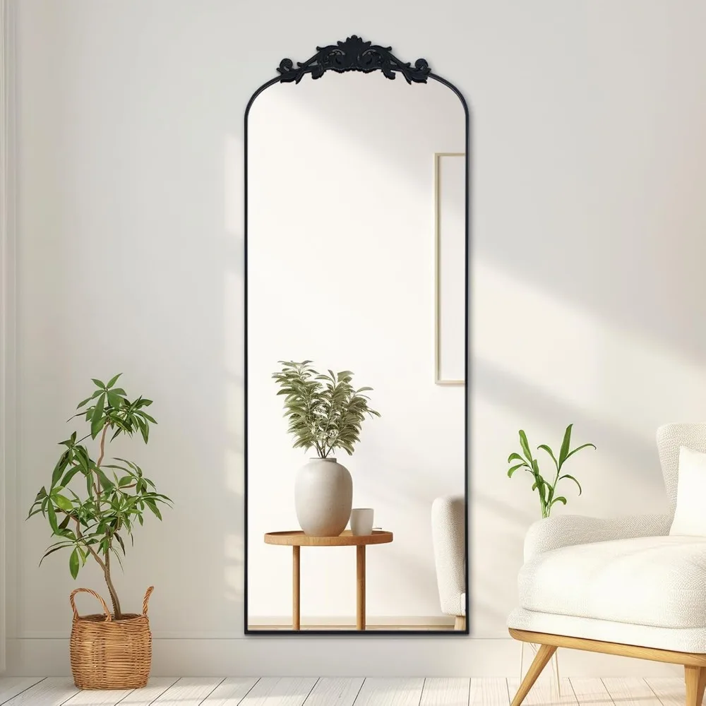 Specchio da pavimento autoportante a figura intera intagliato ornato vintage 64x21, montaggio a parete o da appendere, specchio grande con stile antico