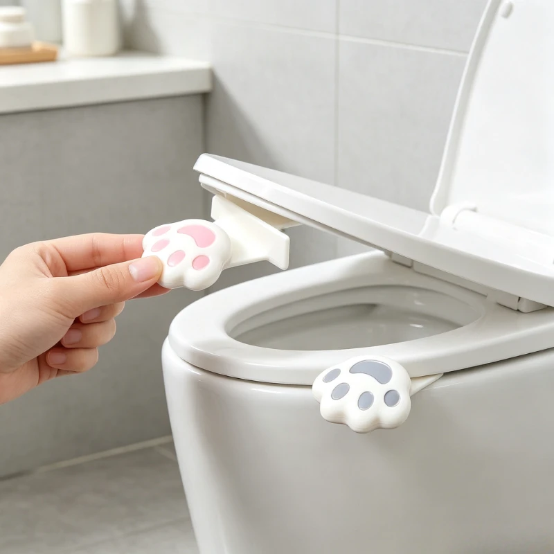 Cute Cat Paw Toilet Seat Lifter Hands-free Toilet Lid Opener Adhesive Bathroom Accessory Avoid Direct Touch Dirty Sanitary Gadge