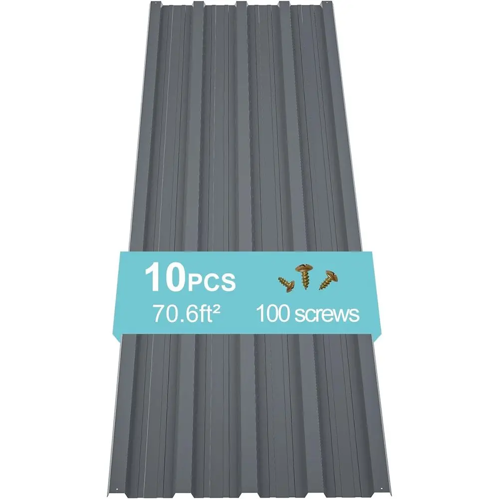 Galvanized Corrugated Metal Roofing Panels, 10-Pack, 5ft Length, Suitable for Gazebos, Sheds, Stables, and Mobile Homes, Gray