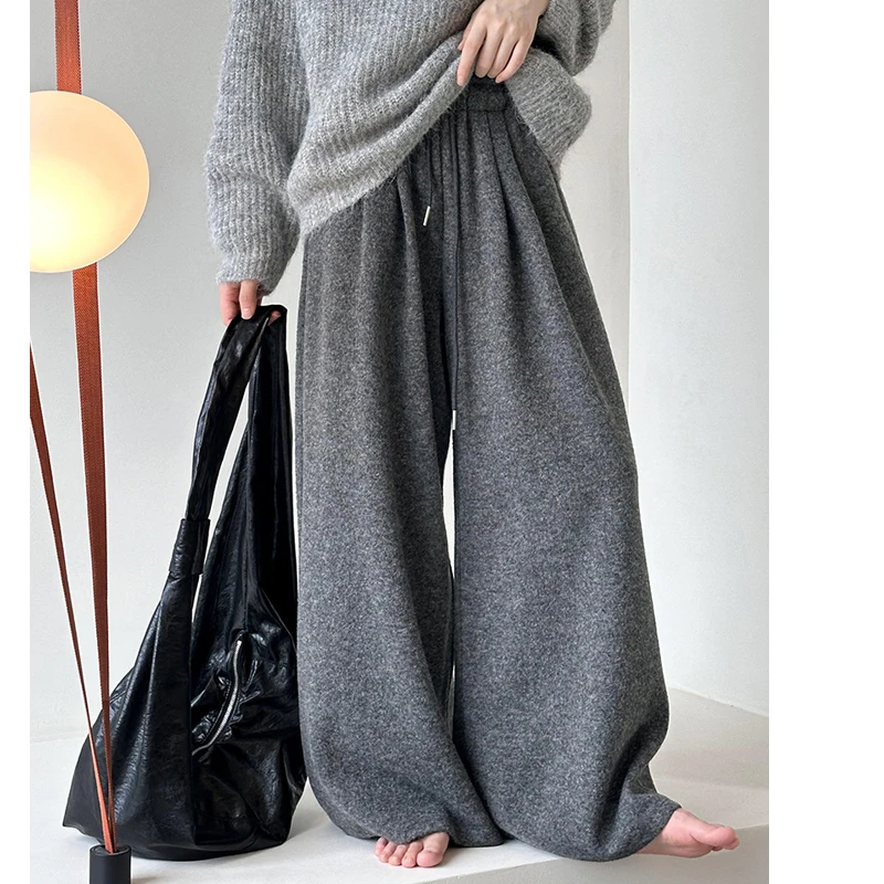 2024 Women Autumn Winter Wide Leg Pants Stretch High Waist Warm Pants Fashion Clothes Vintage Pants Female Trousers