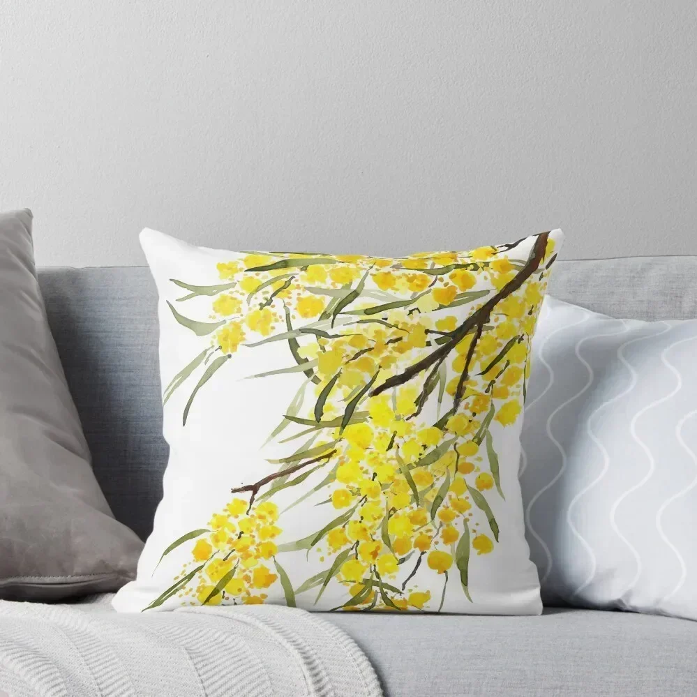 golden wattle flower watercolor Throw Pillow Sofa Covers ornamental pillows for living room pillow