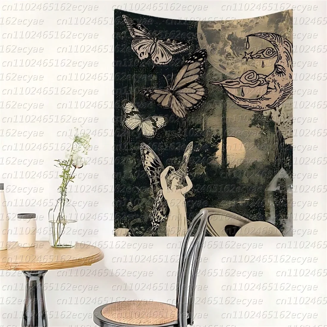 

Gothic 1pcs Dark Holy Lady Butterfly and Moon Printed Polyester Tapestry for Daily Living Room Bedroom Wall Decor