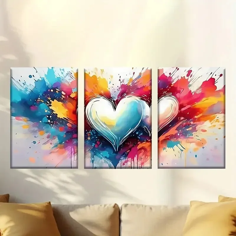 2D Flat, 2D Flat 3pcs Framed Canvas Posters & Prints colorful heart wallpapers wallpapers Wall Art Canvas Halloween and Chris