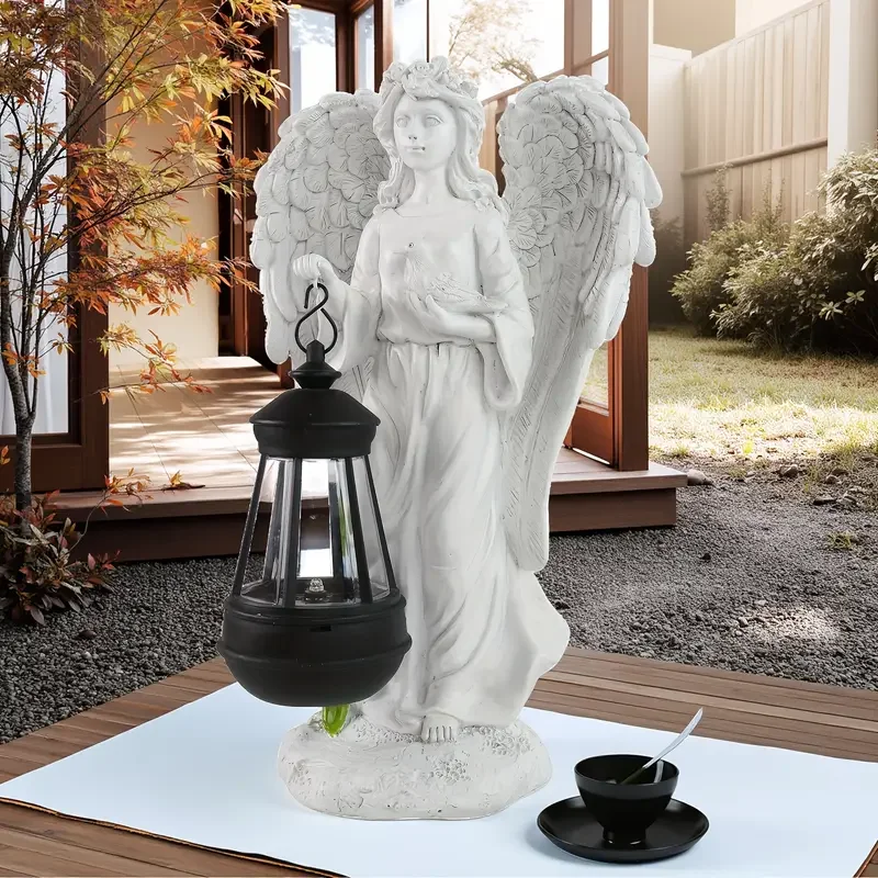 Guardian Angel Garden Statue Outdoor Lantern Sculpture Weather-Resistant Resin 12