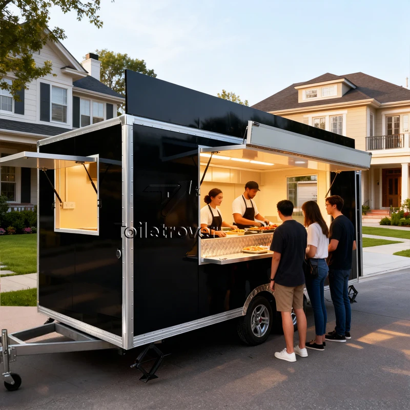 Custom Mobile Food Trailer Doner Kebab Outdoor Street Food Trailer Hot Dog Pizza Commercial Food Trailer with Toilet and Shower