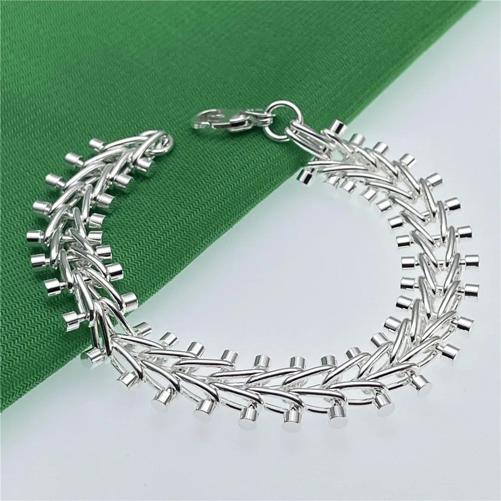 

Fashion kpop 925 Sterling Silver special Fishbone Chain Bracelets for men women Party Gift original jewelry Birthday gifts