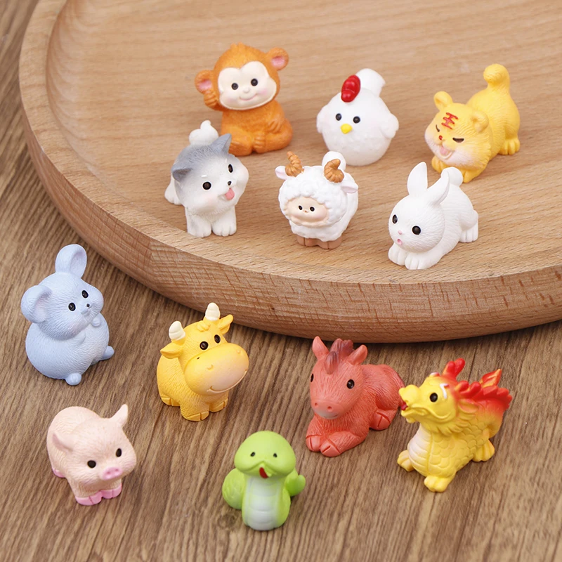 Miniature 12 Zodiac Resin Doll Figurines Crafts Realistic Animals For Dollhouse Micro Landscape Scene Decoration DIY Accessories