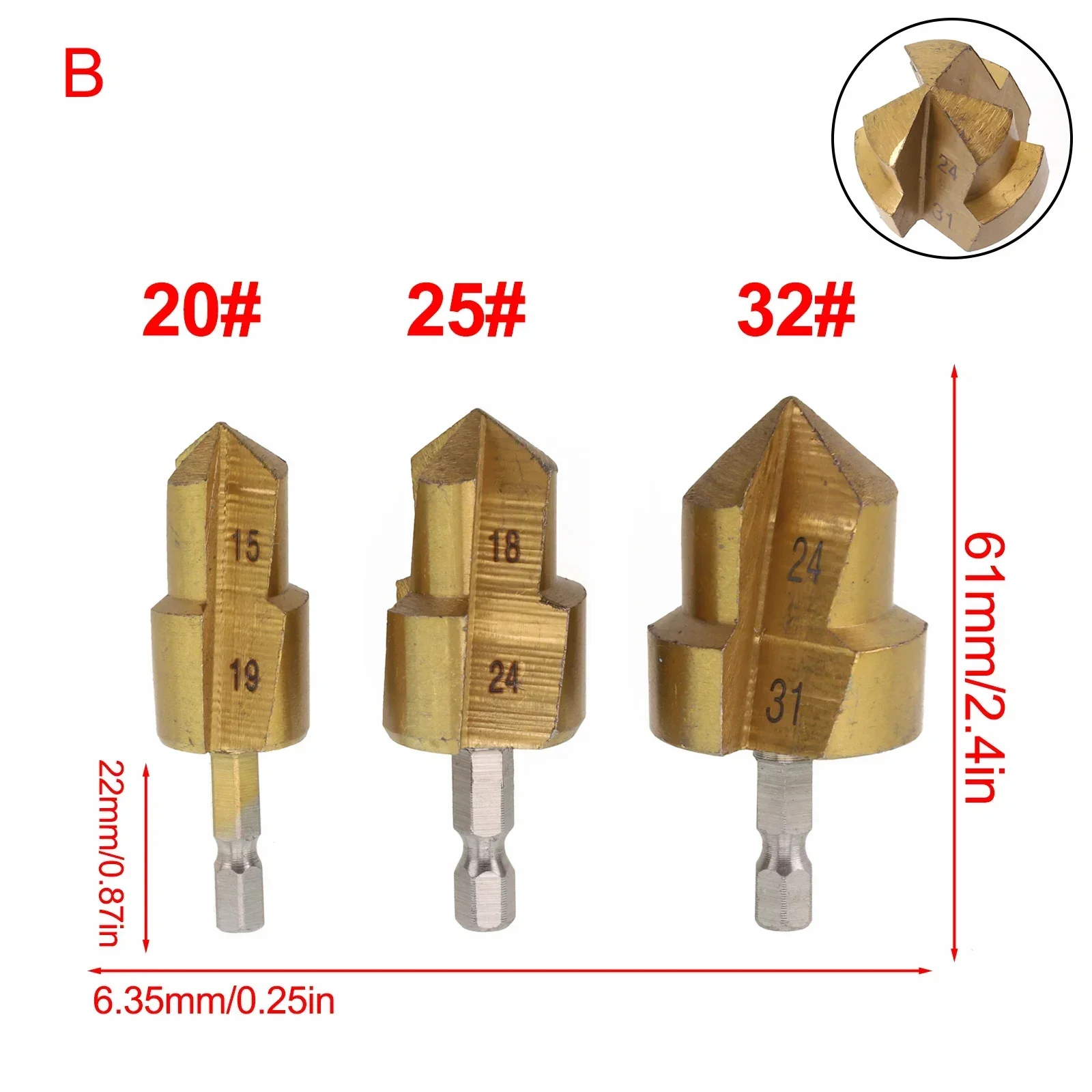 Imagem -02 - Punho Hexagonal Ppr Broca de Elevação Tubo de Água Reamer para Trabalhar Madeira Chanfro Broca Passo 20 25 32 Peças 61x6.35x22 mm Novo