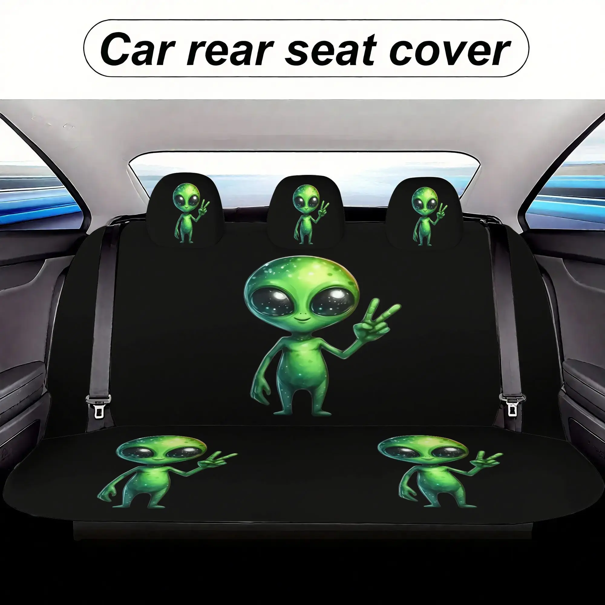 7pcs Funny Alien Print Printed Universal Car Seat Covers, Including 2 Front Seat Covers And 1 Rear Backrest Cover, 1 Rear Seat C